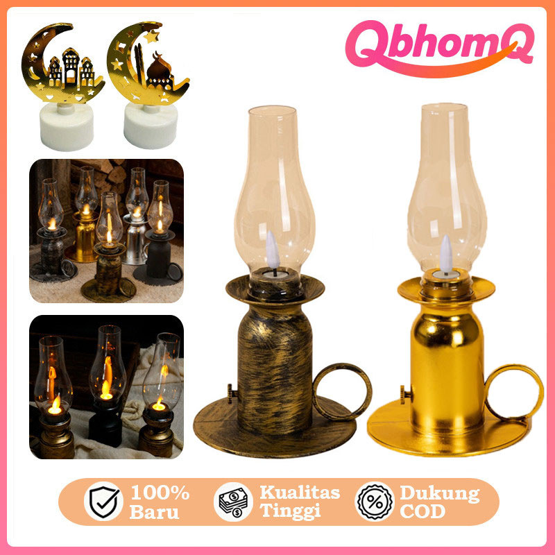 QbhomQ Retro Lampu Teplok LED Elektrik Lilin LED Lampu Lentera Lentera LED Idul Fitri Lilin Ramadhan