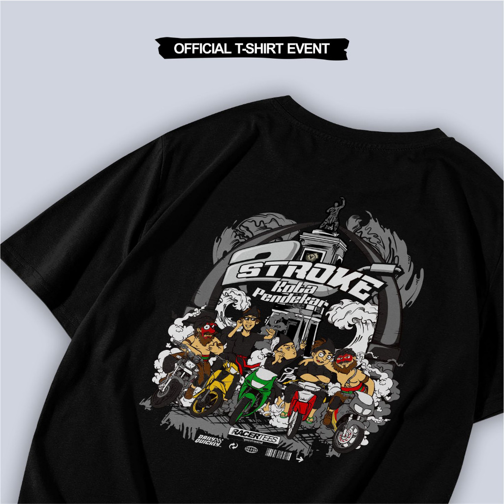 Kaos TWO STROKE KOTA PENDEKAR x Racertees T-Shirt Pria Wanita
