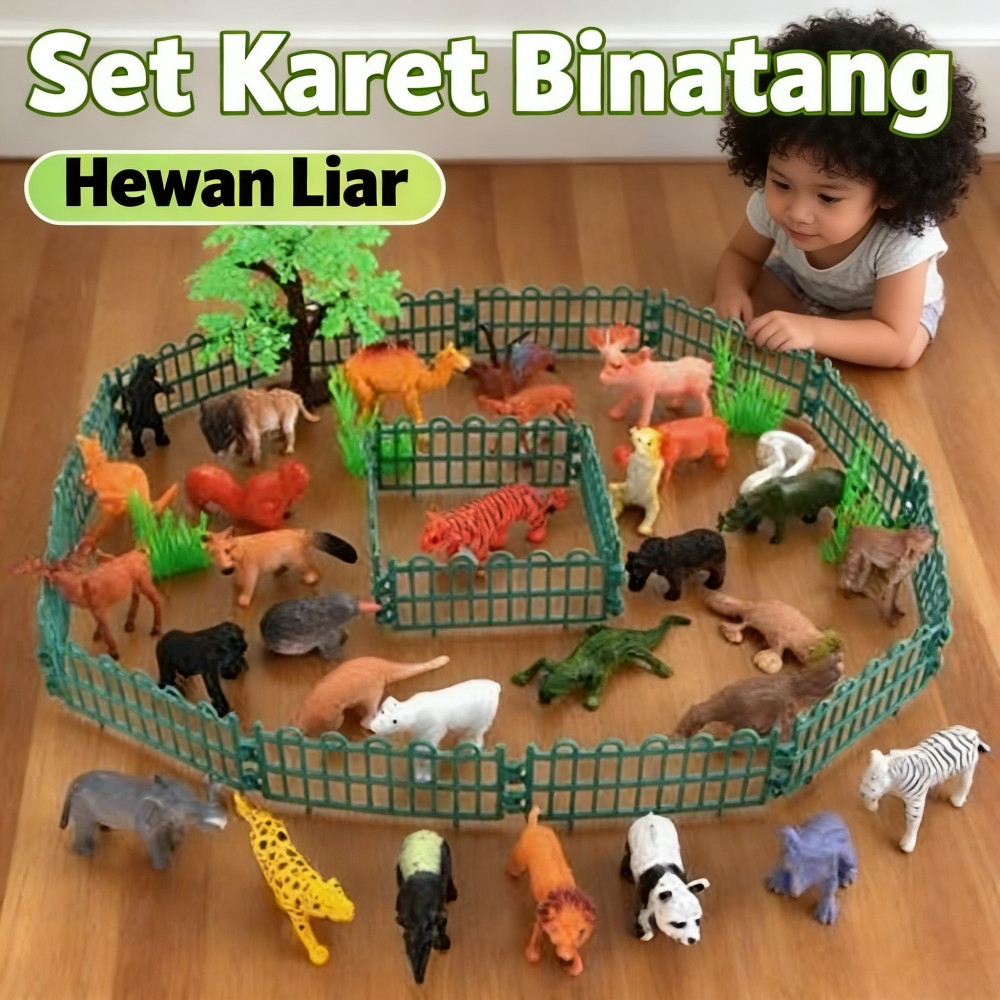 Karet Kotak Mainan Hewan Hewan Wild Binatang 53pcs Set Model Figure