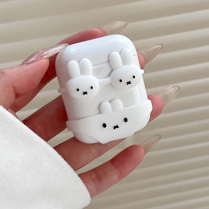 Cute rwhite Miffy silikon earphone case kompatibel untuk AirPods Pro3 Pro2 1 2 3 4 generasi