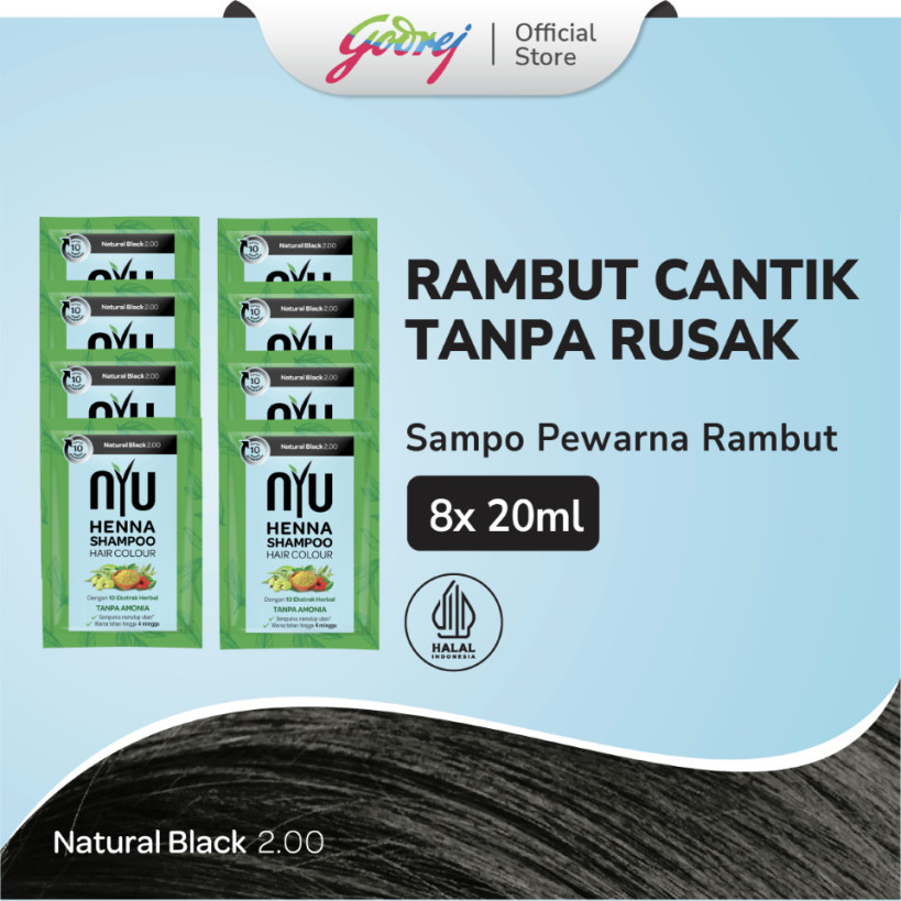 NYU Henna Shampoo Hair Colour Natural Black - Sampo Pewarna Rambut - 2 Box Set