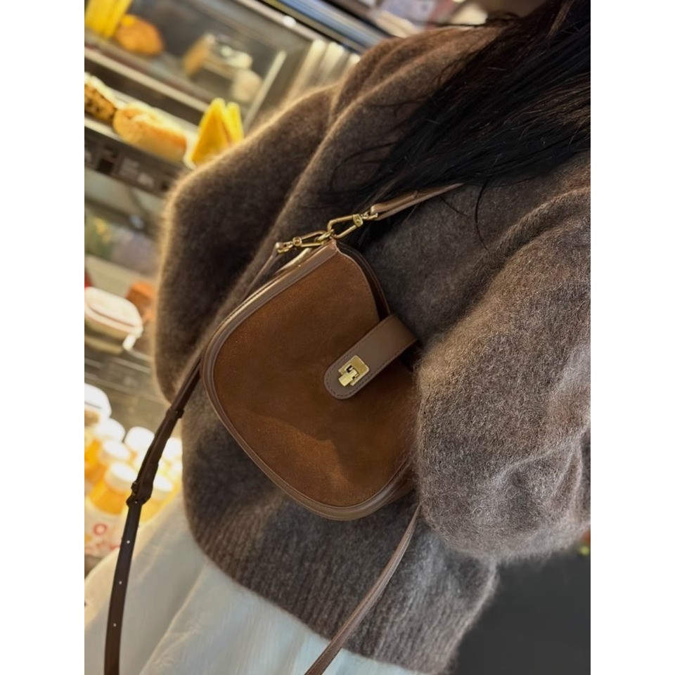 2025 vintage Suede Leather saddle half moon bags woman handbag design shell purse lady shoulder cros