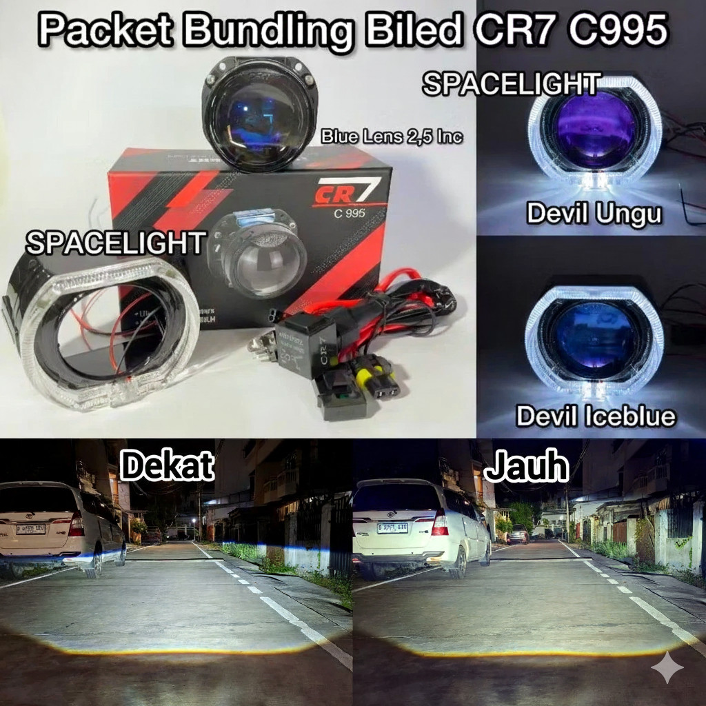 Biled CR7 2.5 inch C995 Bluelens High Beam Killer Biled Projector 2.5 inch CR7 60 Watt Motor Mobil