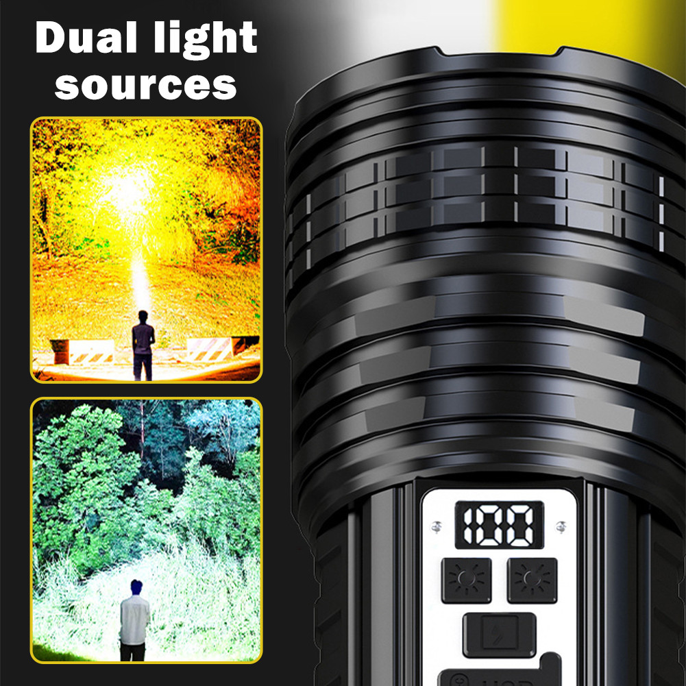 Senter LED Dua Warna Super Terang Tahan Air Tahan Lama 100.000 Lumens 14 Mode Zoom Isi Ulang Tipe-C 