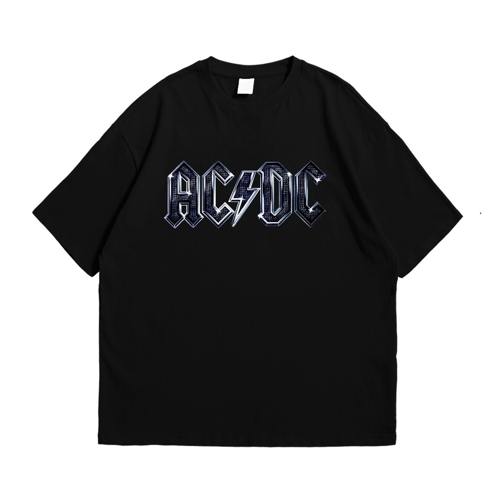 ORI Baju Kaos Regular Band Musik ACDC Heavy Metal T-shirt Pria Wanita Unisex Cotton Combed Black/Whi