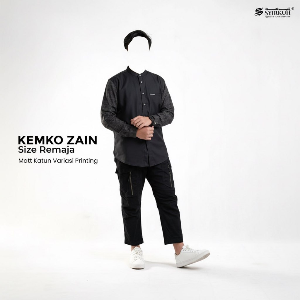 Kemeja Koko Pria Lengan Panjang Remaja Katun Printing Motif Lengan  Kemko Muslim Premium Zain SYIRKU