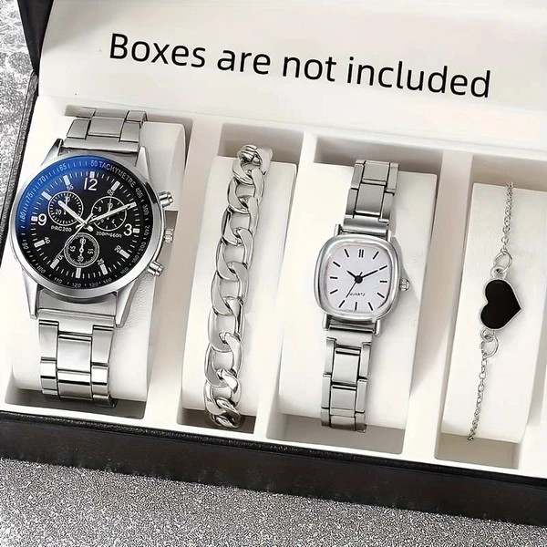 (Cod)4PCS Jam Tangan Couple Anti Air Original 100% Penunjuk Stainless Stell/Paket Hadiah Jam Tangan(