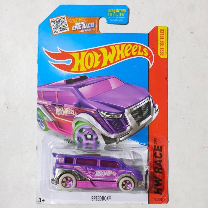 Mainan Hot Wheels Speedbox ungu 2014 HW Race roda Glow in the Dark