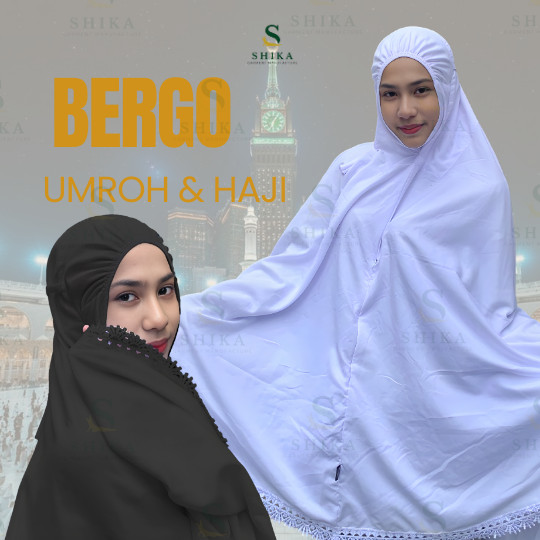 Hijab Bergo Haji Umroh KERUDUNG BERGO PUTIH UMROH HAJI/ PERLENGKAPAN HAJI UMROH WANITA/Mukena Dewasa