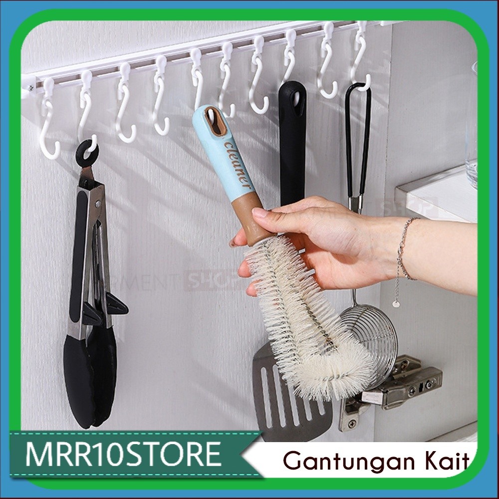 Rak Tempel Geser Sliding Hook Gantungan Spatula Sutil Bawah Lemari Kabinet Kitchen Organizer Tanpa B
