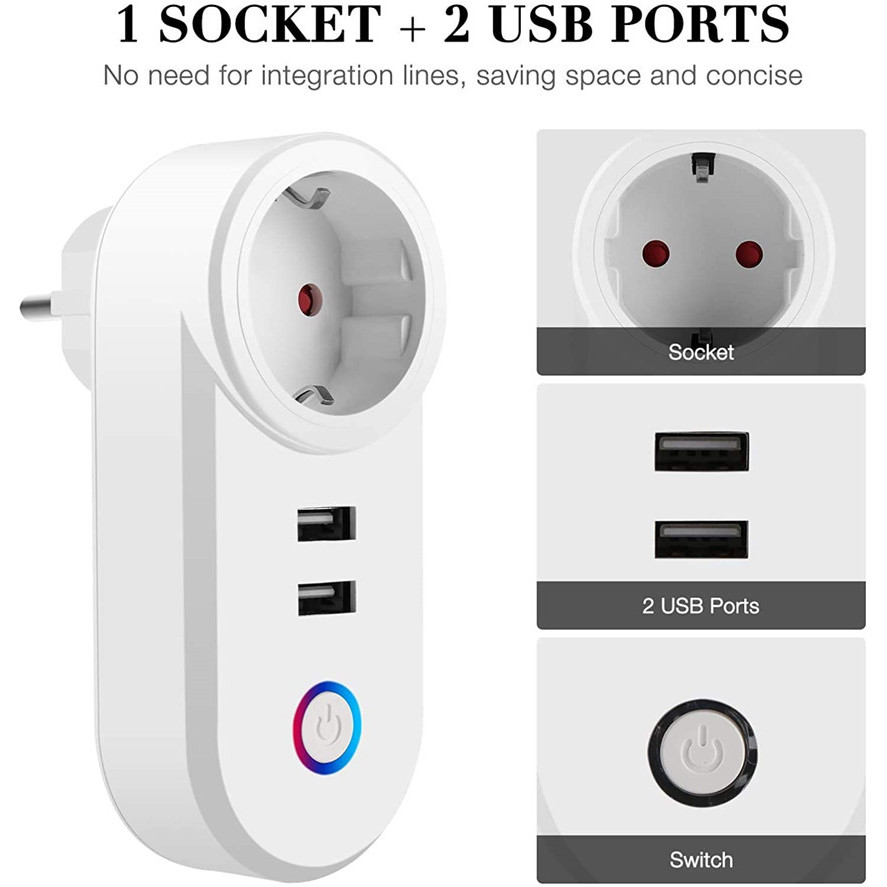 Tuya Wifi Smart Home Plug Kaki 3 / Kaki 2 / Kaki 2 + Usb Colokan Kaki 3 16A Steker Kaki 3 Tuya Kaki