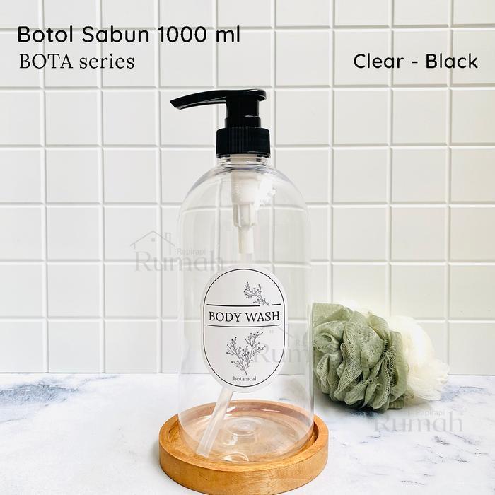 Botol Tempat Sabun Cair Pump Dispenser 1liter 1000ml Body Clear - Hitam - BOTA1L CLR-HTM, Body Wash