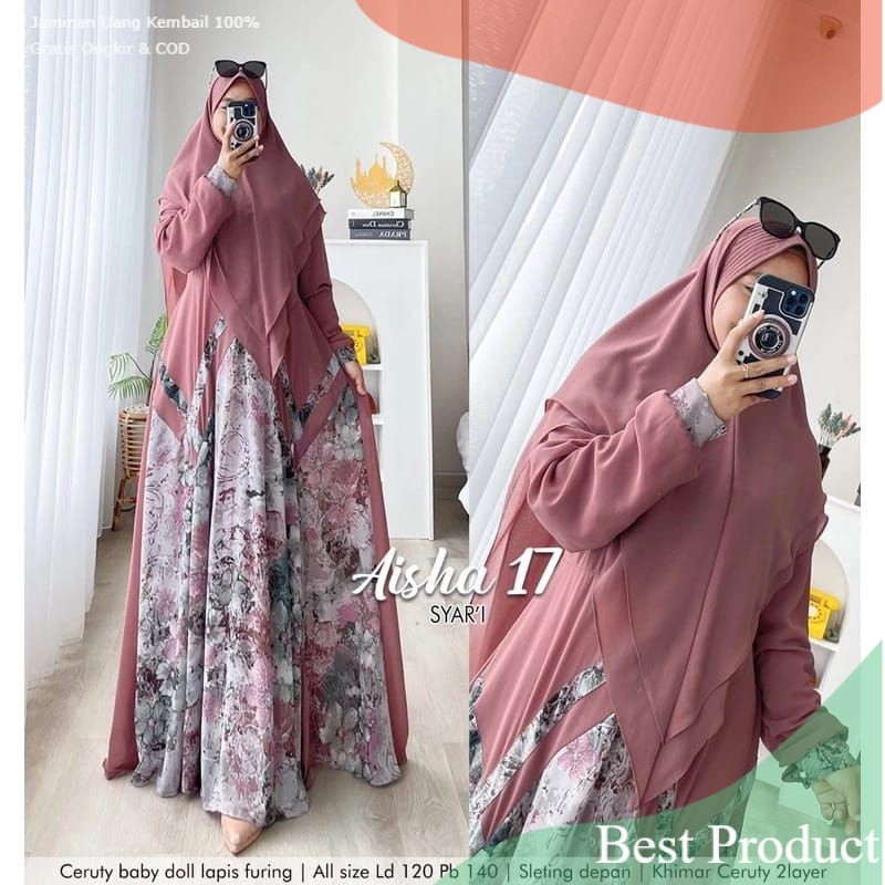 AISHA 11 | AISHA 17 | LD110 & LD120 (LABEL SAVNA) | GAMIS SERAGAM SET KHIMAR CERUTY TERBARU TERLARIS