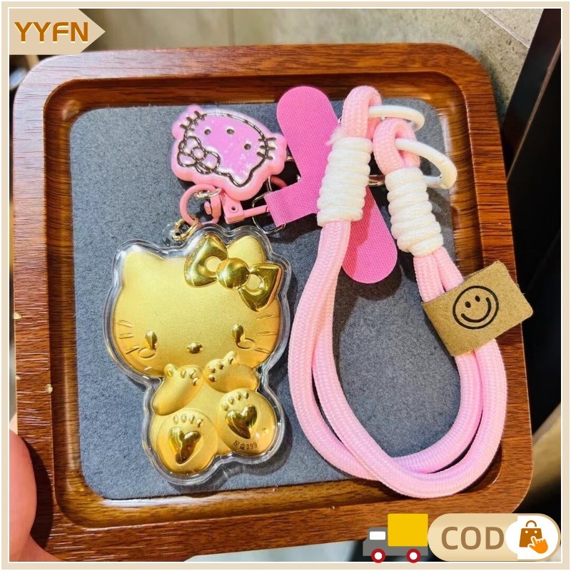 Gantungan Hello Kitty Tali Pink Emas Muda (imitasi Emas)- Bisa Digantung Di HP, Tas, Atau Kunci, Coc