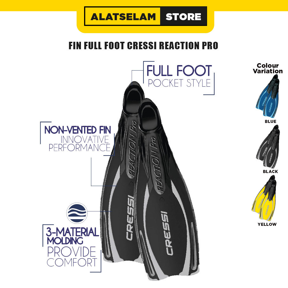 Fin Full Foot Cressi Reaction Pro – Championship Fin / Fin Scuba Diving / Kaki Katak Cressi Diving /