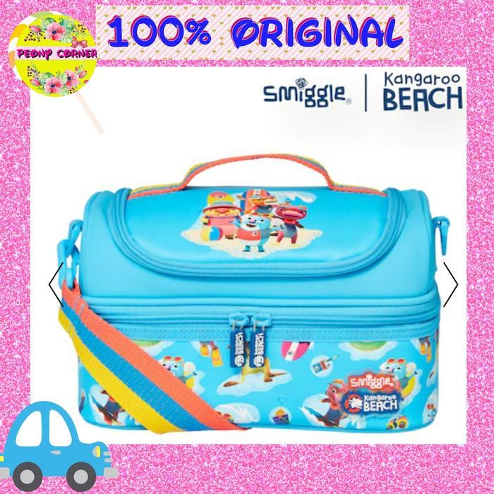 KpBerkah SMIGGLE LUNCH BAG DOUBLE DECKER MID BLUE - BEACH KANGAROO