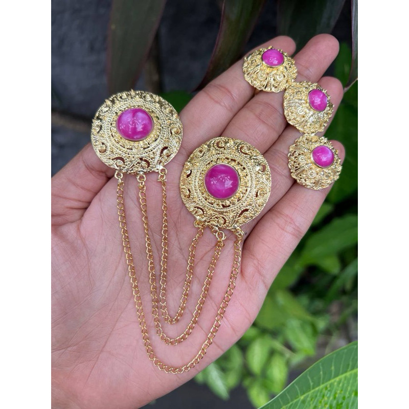 premium bros alpaka bali motif peniti tameng ruby sintetis