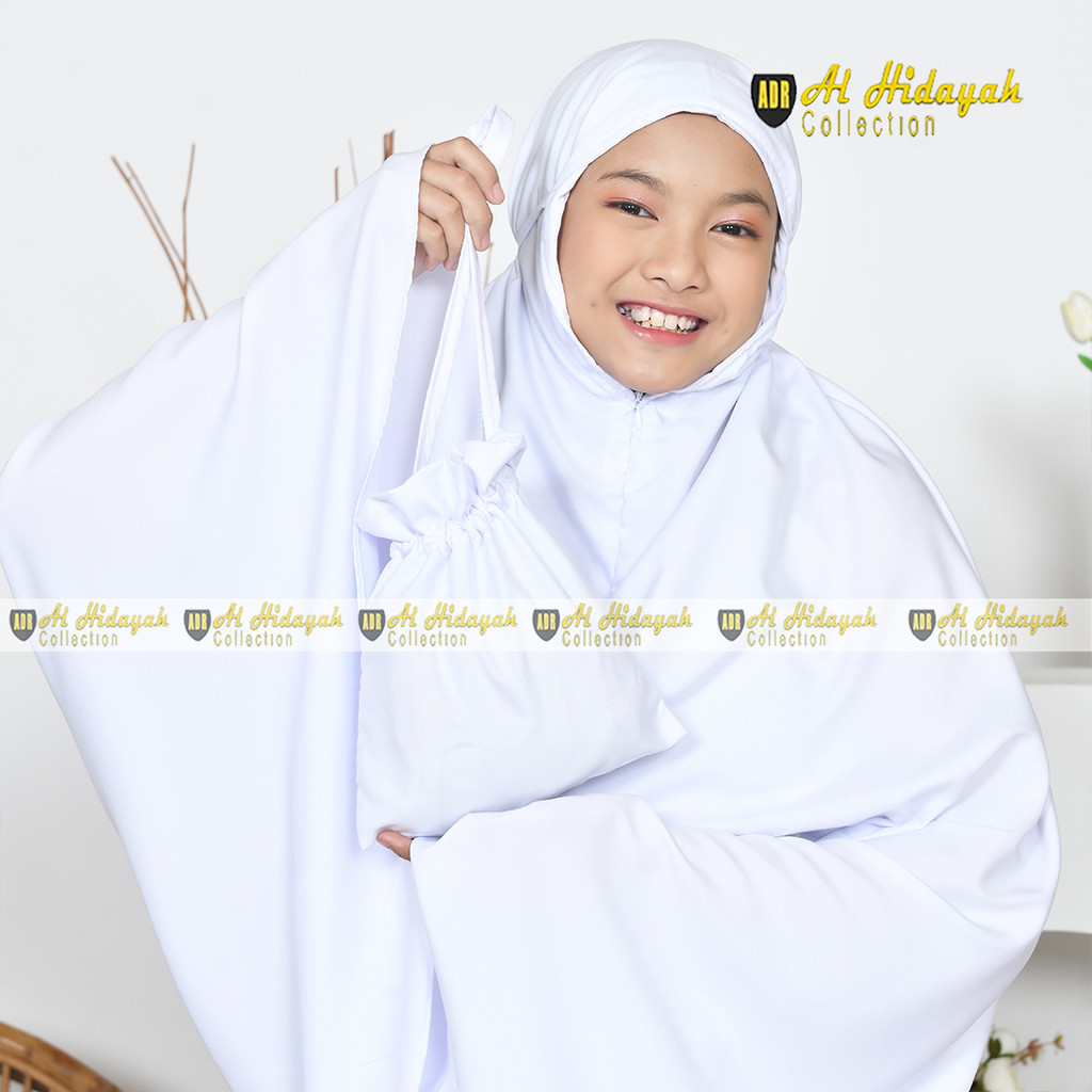 Mukena Anak Traveling Putih Santri 2 in 1 Resleting Dagu Katun Premium Polos SD SMP Remaja 7 8 9 10 