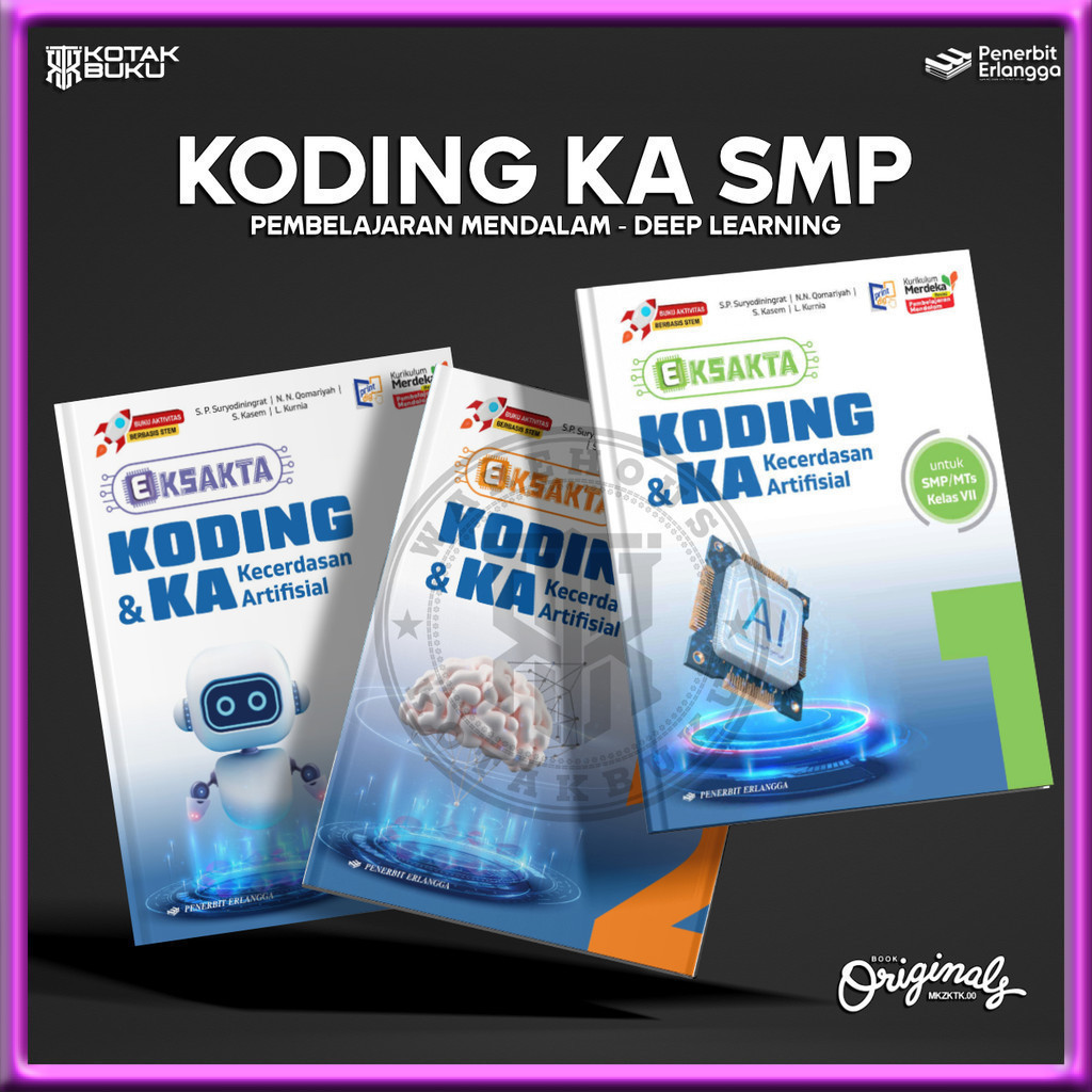 [ Erlangga ] Buku Eksakta Koding kelas 7 8 9 SMP / MTS / Koding SMP / Pembelajaran Mendalam / Deep L