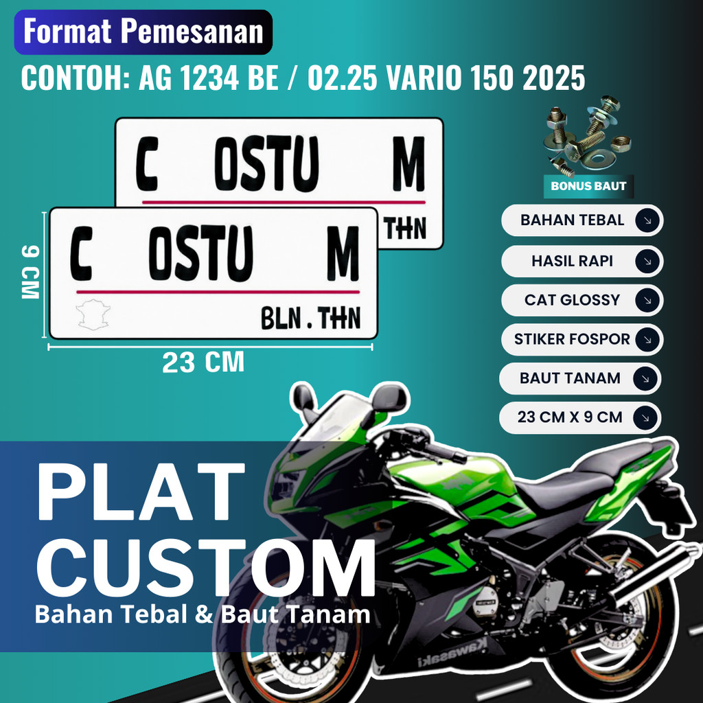 PLAT CUSTOM WARNA PUTIH PLAT CUSTOM SATU PASANG WARNA PUTIH PLAT CUSTOM BAUT TANAM