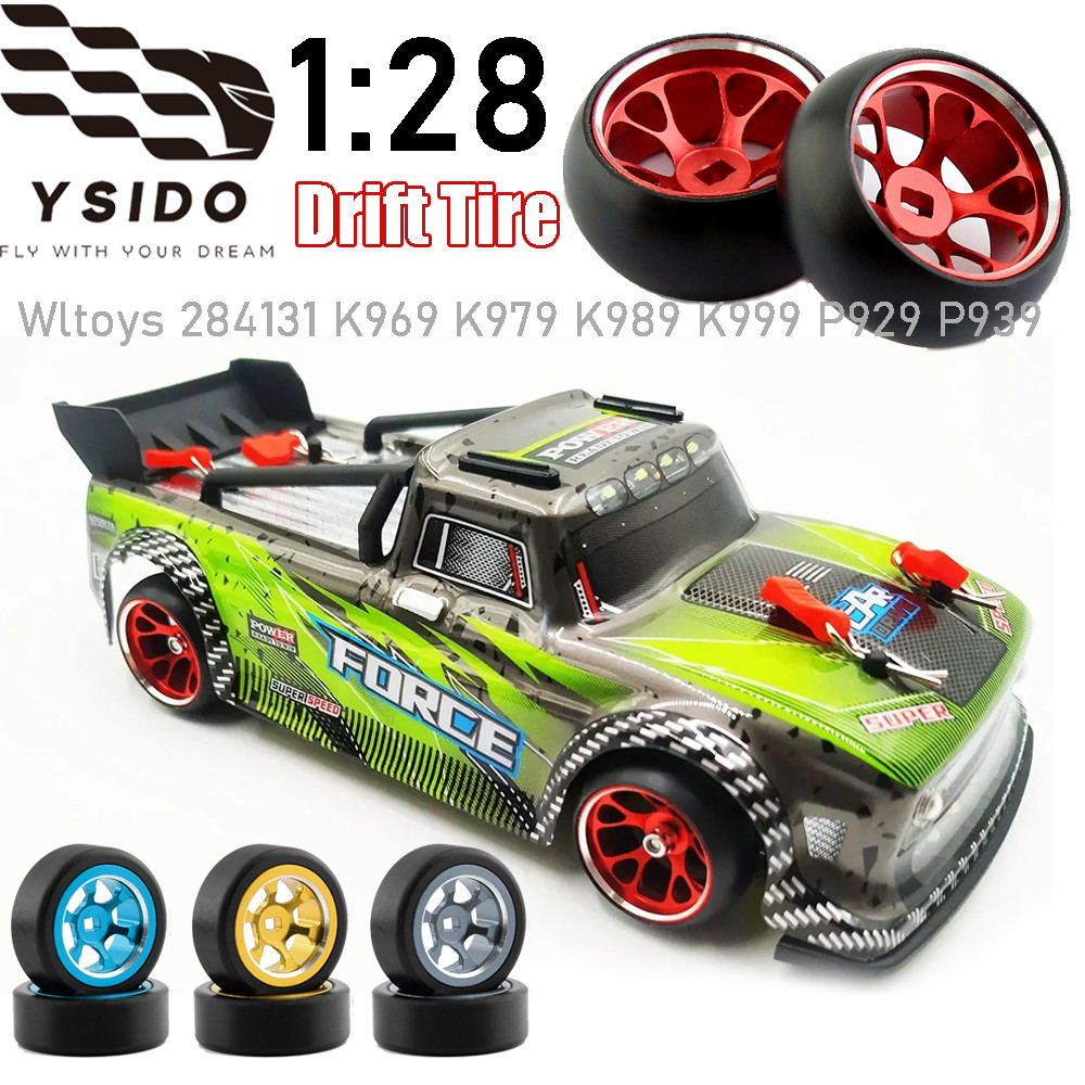 4PCS 1/28 RC Mosquito Drift Car Tire 25mm Metal Wheel Rim Plastic Drift Tyres for Wltoys K969 K989 P