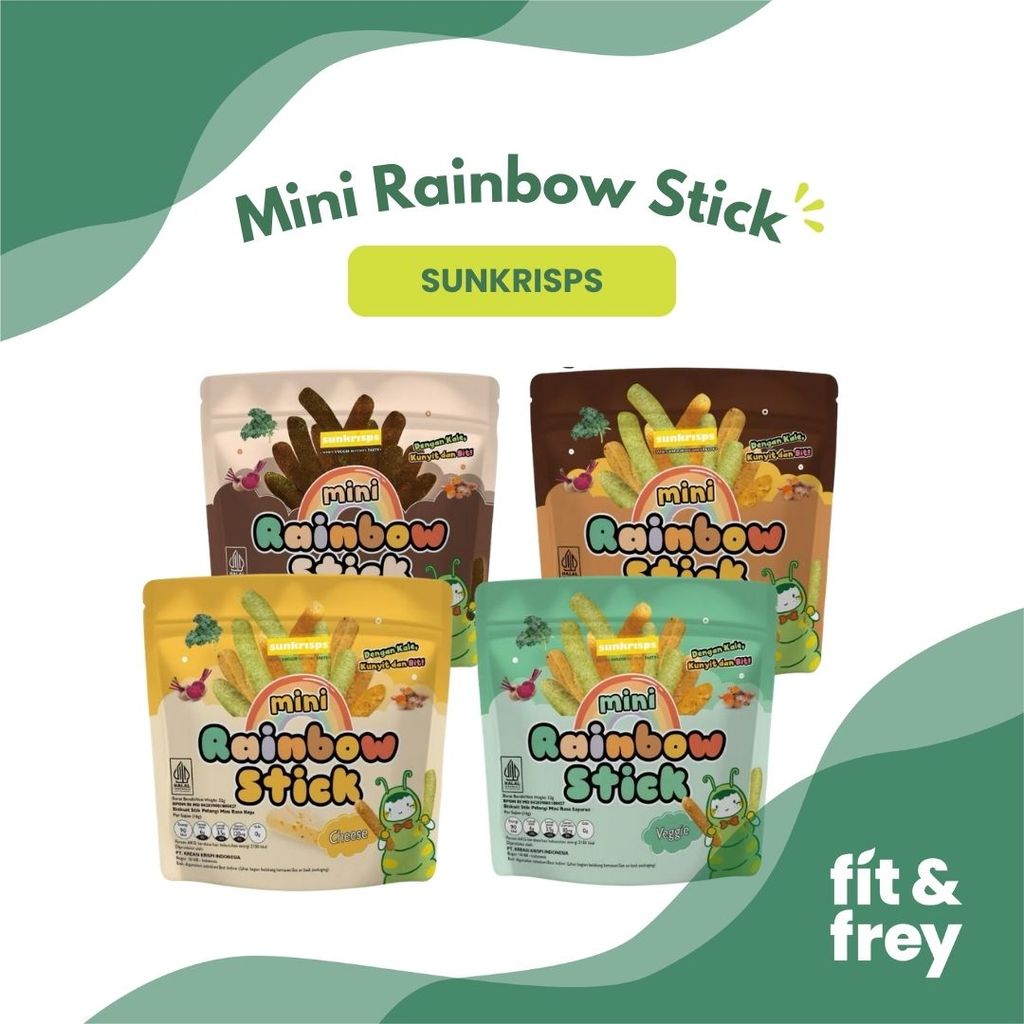 SUNKRISPS Mini Rainbow Stick 32g - Veggie/Cheese/Beef Bbq - Snack Bayi Anak - Biskuit Stik Pelangi