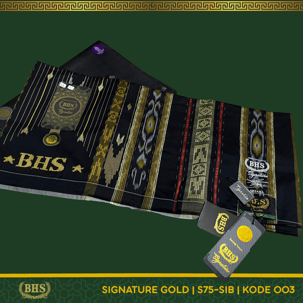 Sarung BHS Signature Gold Motif S75 SIB, S77 SGC, S76 SIH Songket Gunungan Tenun Tangan Bahan Premiu