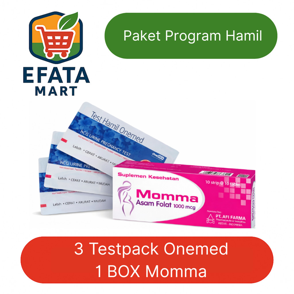 Paket Test Hamil Onemed + Momma Asam Folat 1000 mcg | Test Pack Akurat + Vitamin Ibu Hamil | Program
