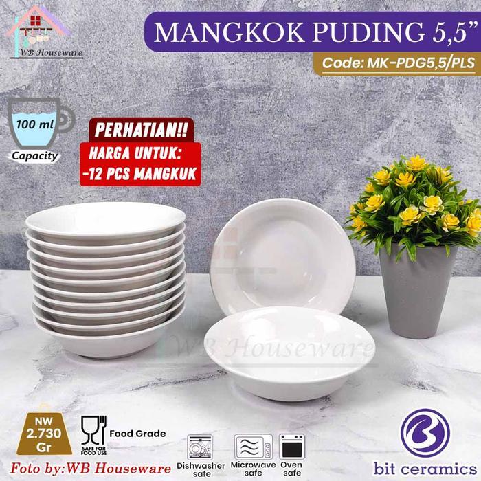 BIT Ceramics Mangkok Puding Keramik set Putih lis mas ( ISI 12PCS ) Dessert Bowl Murah Seaguna Berku