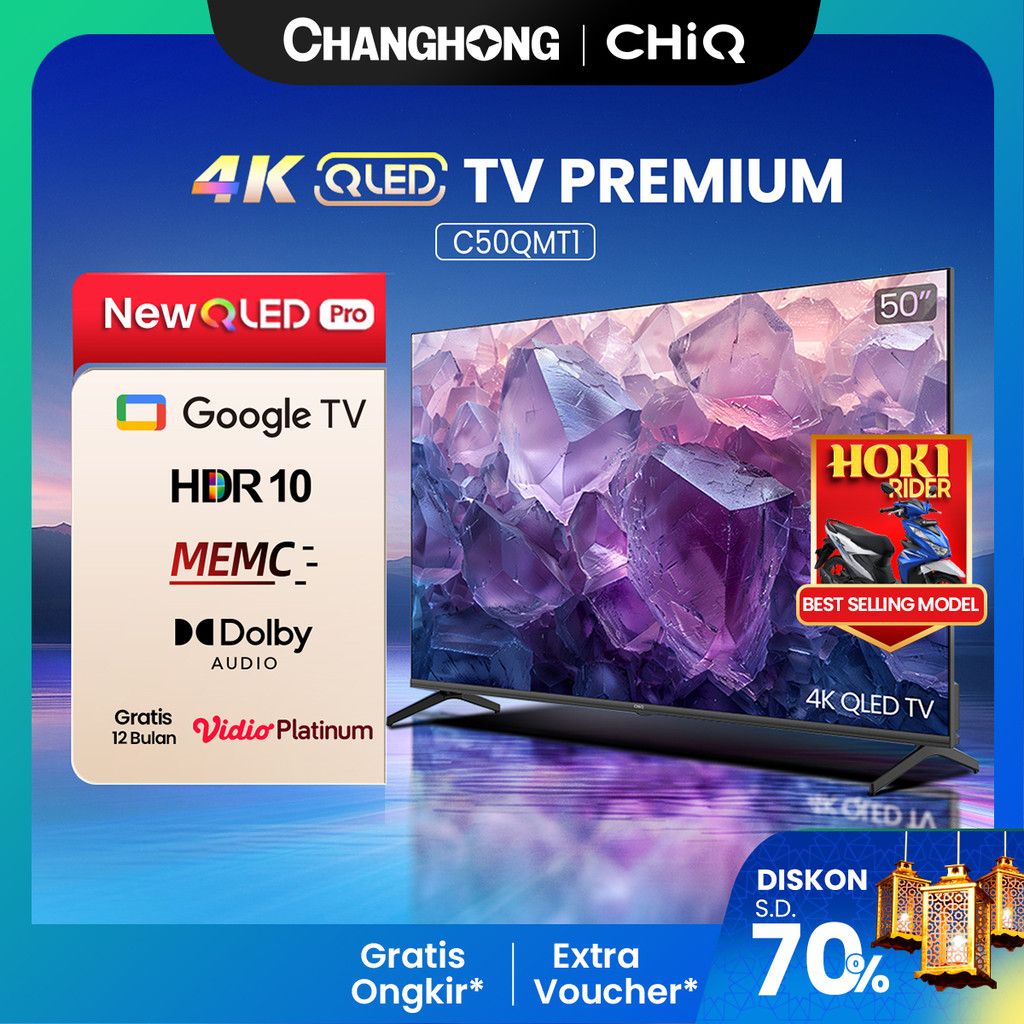 New CHiQ QLED TV 4K 50 inch Google Smart TV QLED PRO Dolby Audio DBX-TV Netflix Youtube C50QMT1