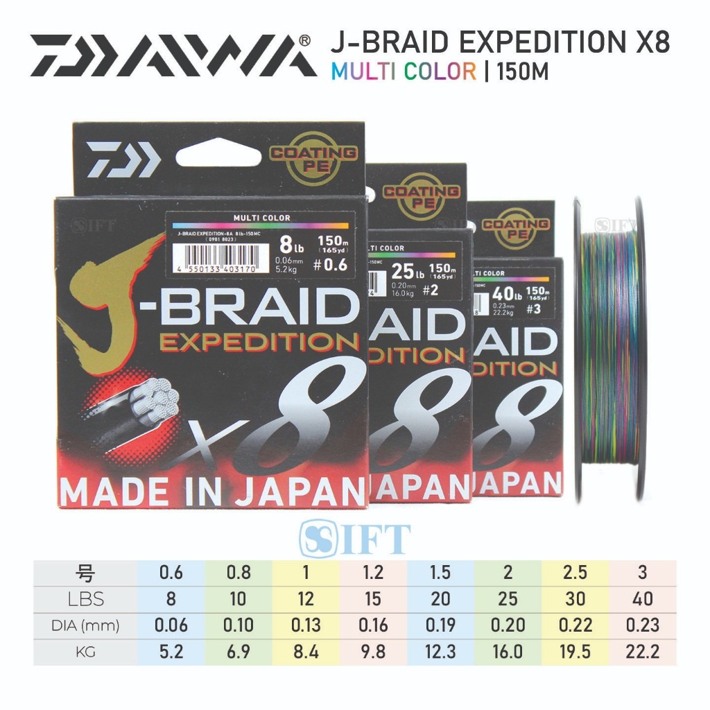 Senar PE DAIWA J-BRAID EXPEDITION X8 150M MULTI COLOR 8 s/d 40 Lbs | Made in Japan | SM Fishing Stor