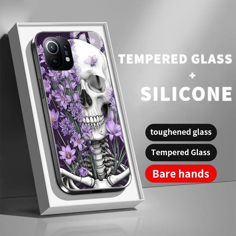 Hard Case Glass Kaca Xiaomi 12 Lite Mi 11 5G NE Silicone Back Cartoons Harimau Rusa Kecil Tengkorak 