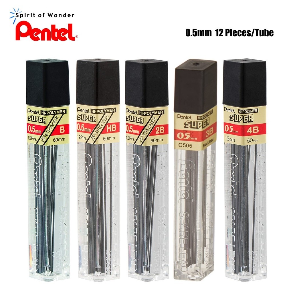 Isi Pensil Mekanik Pentel C505 HI-Polymer Super Lead 0.5 mm 2B / 3B / 4B / HB / B Refill Pencil - SA