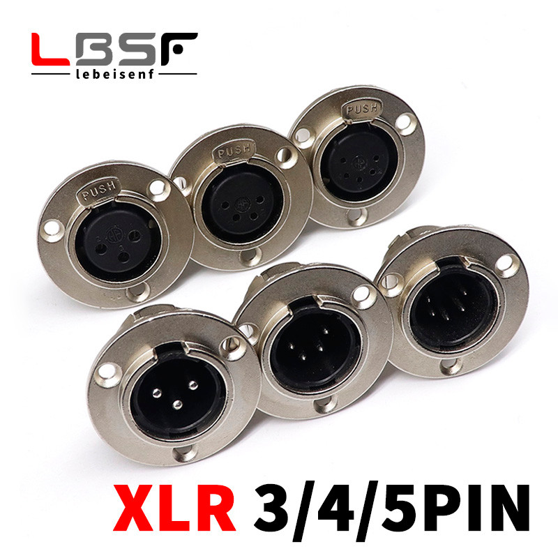 Konektor Adaptor Soket Mikrofon Audio XLR Logam Bulat 3/4/5pin Male/Female untuk Pemasangan di Panel