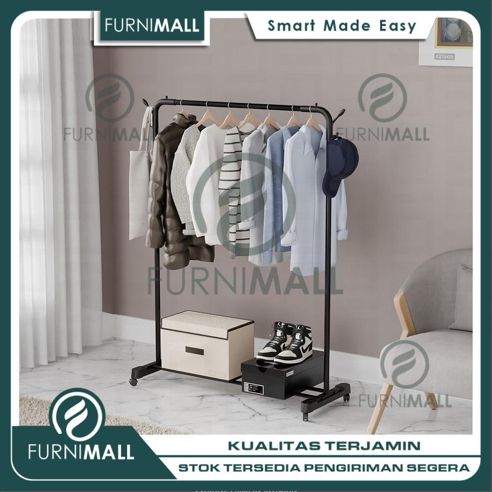 FURNIMALL Stand Hanger Double Besi Rak Jemuran Celana Topi Tas Multifungsi Untuk Apartemen Minimalis