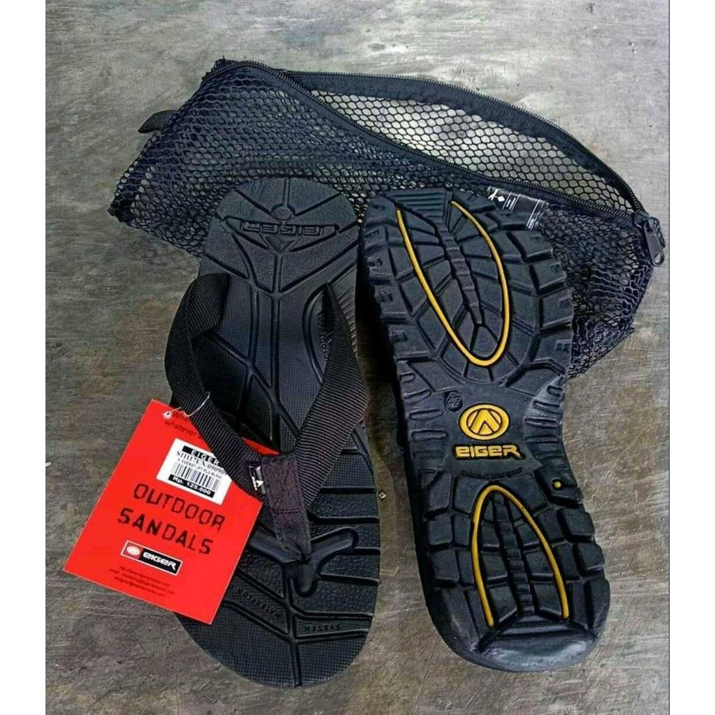 Sandal Jepit Eiger tali hitam tali motif Pria & Wanita bonus Tas Jaring Insole Eva spoon Tebal Sol 2