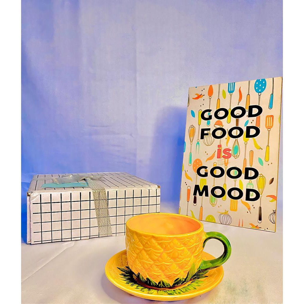 [ READY ] - Cangkir 3 Pasang Motif Nanas Kecil Keramik / Kado Unik / Hampers Cantik / Gelas Lucu / C