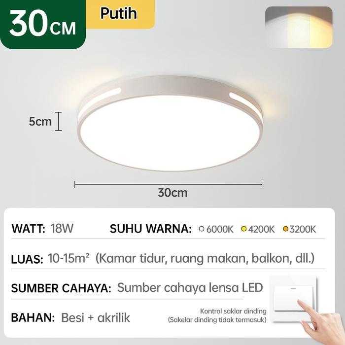 GOGEOUS Lampu Plafon Minimalis 3 Warna LED Kristal Putih Akrilik 48W 98W Remote Control SNI Lampu Ka