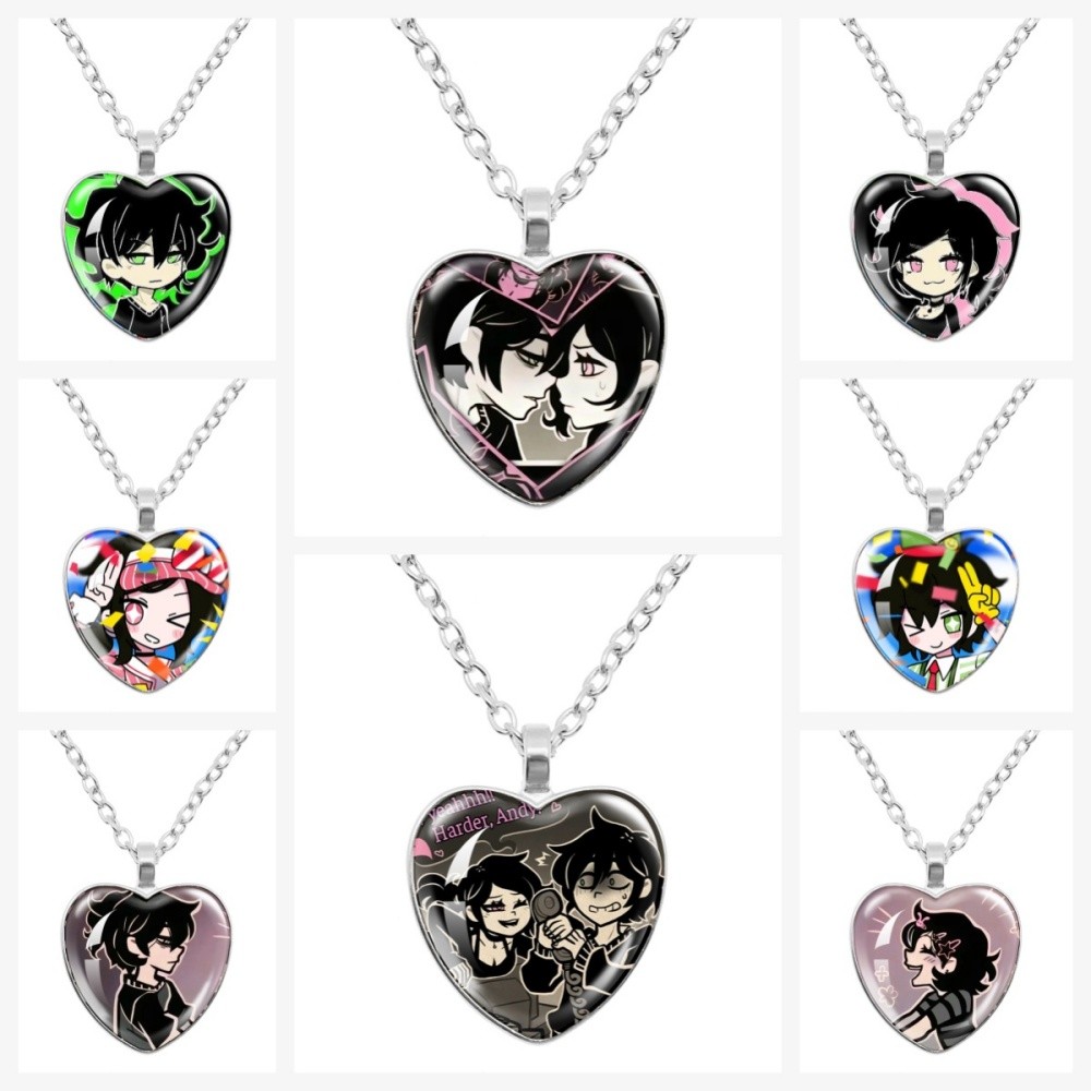 The Coffin of Andy and Leyley Kawaii Game aracters Glass Caboon Heart-Shape Pent Necklace arm Jewelr