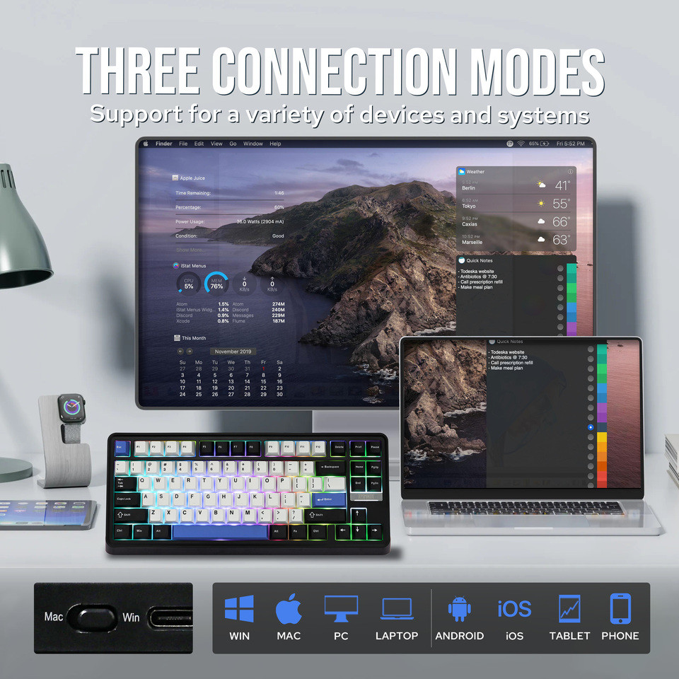 EPOMAKER TH85 80% QWERTY ANSI Layout VIA Gasket Hot-Swap Wired/2.4Ghz/BT5.0 Wireless Mechanical Keyb