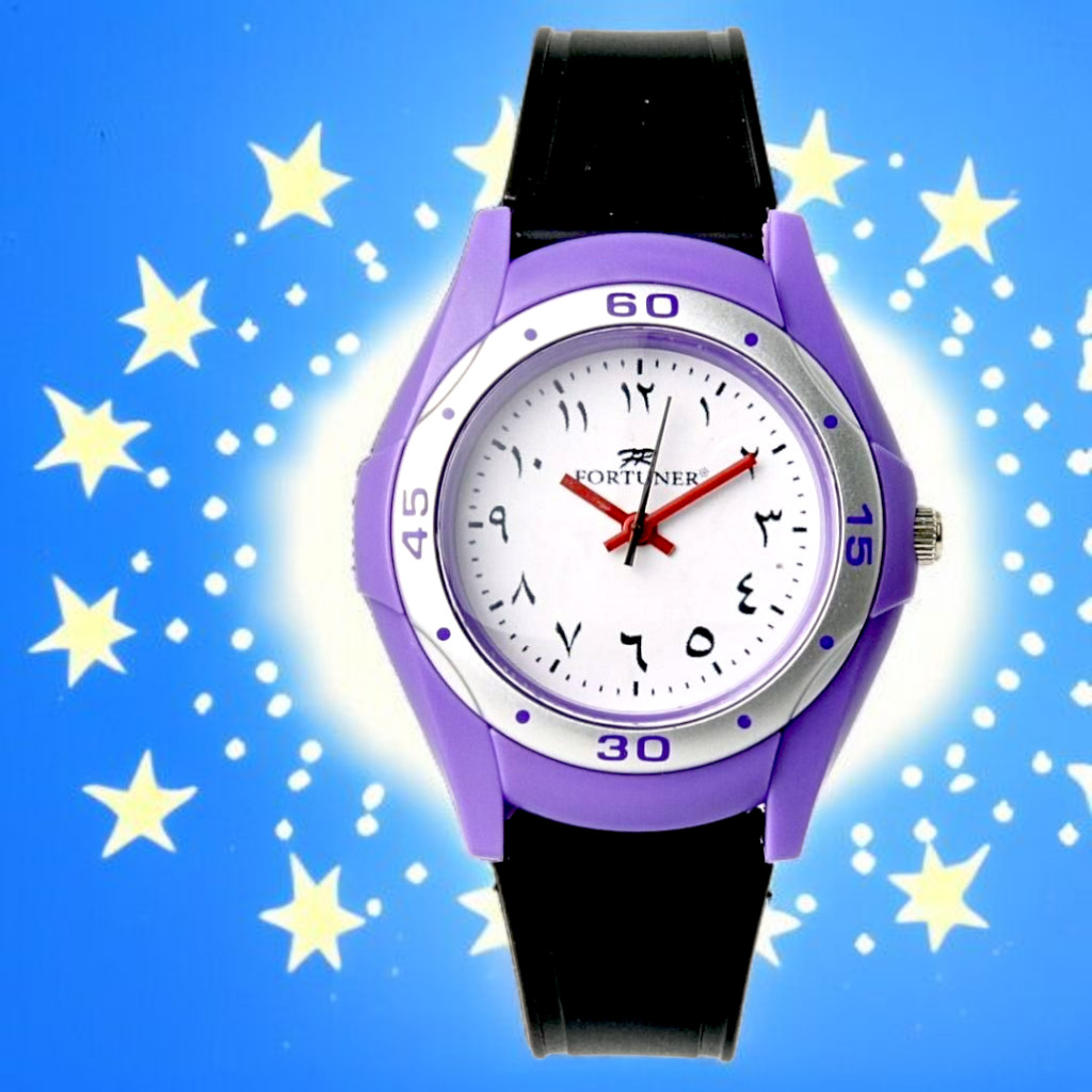 Jam Tangan Analog Quartz Angka Arab Kaligrafi Arab Anak Cowok-Cewek Hitam Putih Bulat Kecil Tahan Ai