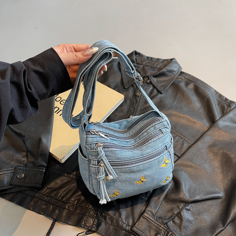 Tas Kanvas Niche Baru Tas Tangan Bordir Tas Denim
