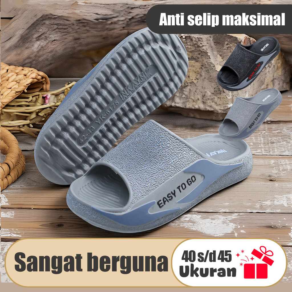 INKAYNI Sandal Pria Slop Karet Jelly Terbaru Sandal Pria Karet Empuk Anti Slip Sepatu Sandal Karet P