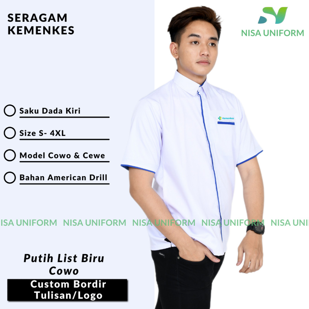 FLASH SALE KEMENKES LOGO BARU-Kemeja Putih Kementerian Kesehatan/Kemeja Putih Kemenkes Pria dan Wani