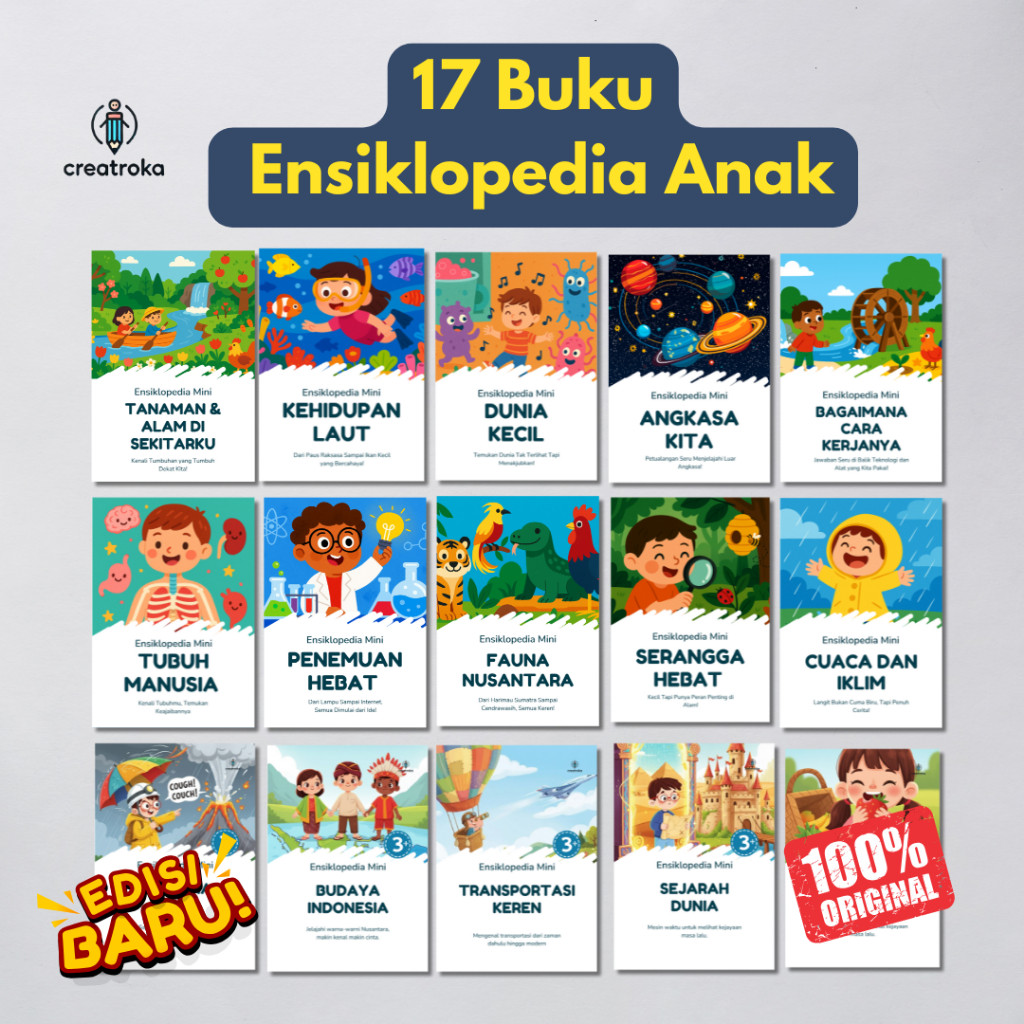 Ensiklopedia Mini Anak Lengkap, Buku Cerita Mini Anak Full Color A5, Buku Dongeng Anak, Creatroka