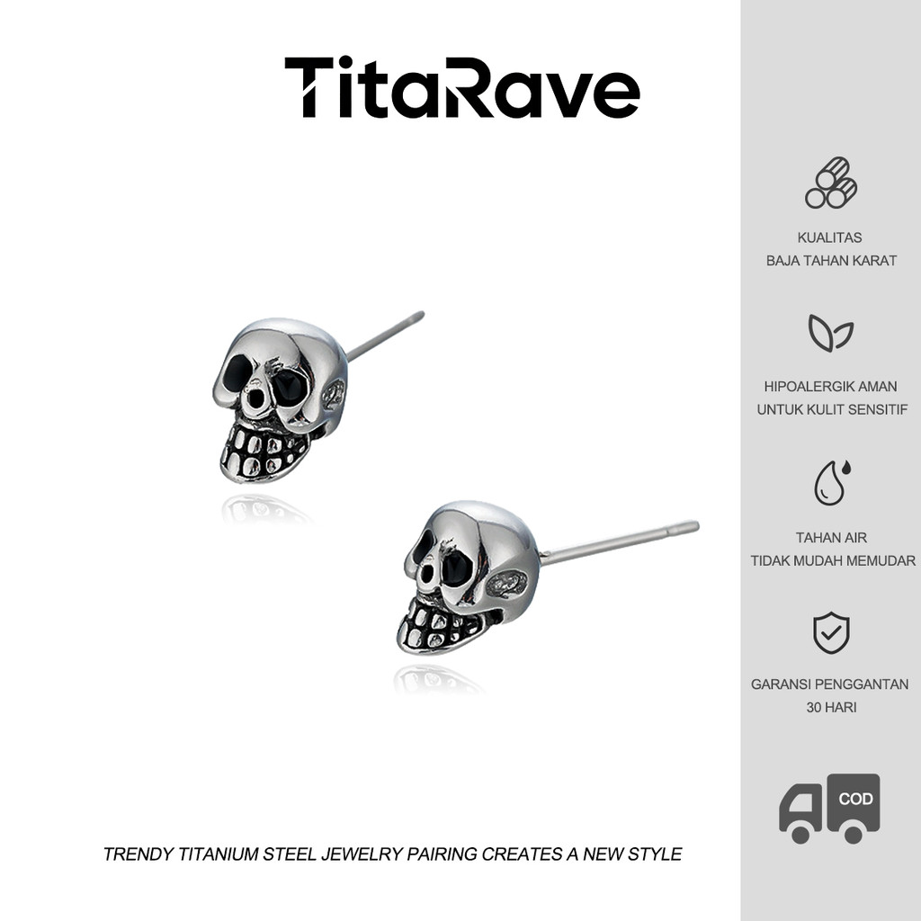 TitaRave Anting Telinga Kuku Perak Pria Tengkorak Vintage Trendy Hip Hop Punk Anting Tindik Wanita