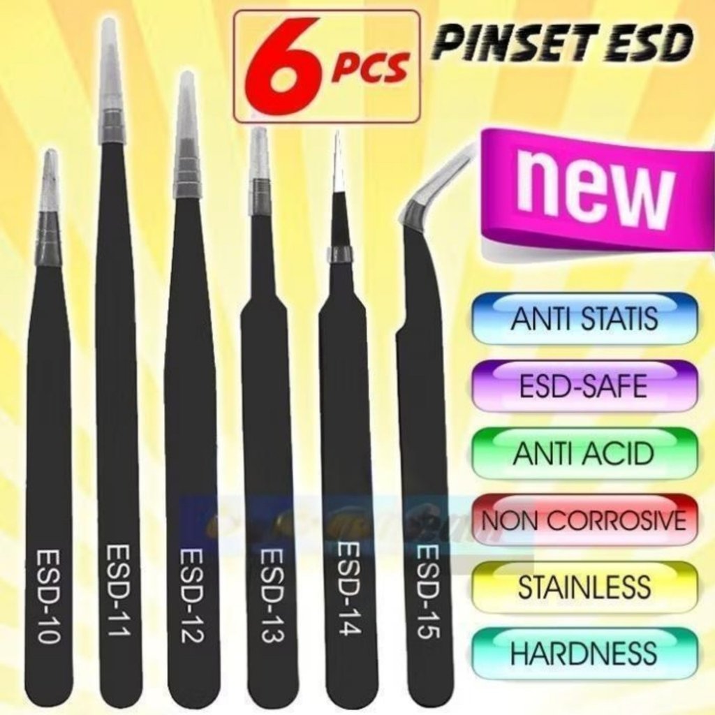 6Pcs Pinset Set Service Handphone Bengkok Tajam Pingset Reparasi Hp