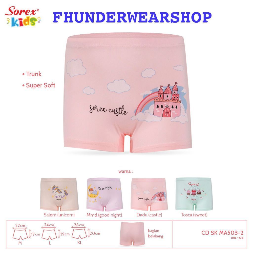 GROSIR SETENGAH LUSIN (6 BUAH ) boxer anak perempuan Sorex 501 502 503 Sorex Kids Underwear
