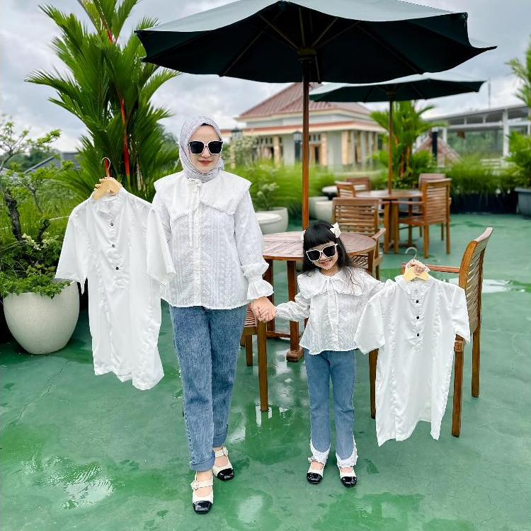 Nomi White Atasan Couple Mom And Kids Putih Sarimbit Premium