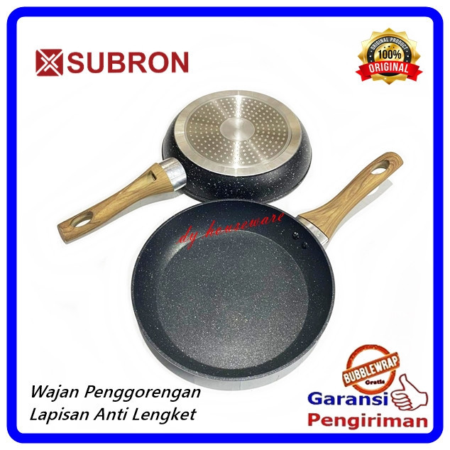 Wajan Penggorengan Anti Lengket Panci Teflon Kuali Gagang Kayu Frypan 20 22 24Cm 26 Cm Bisa Kompor I